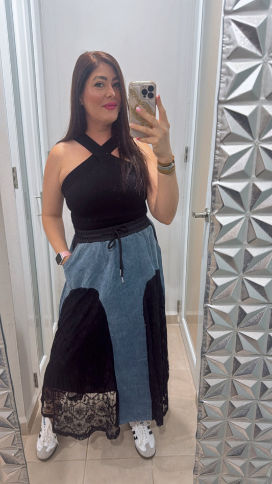Falda Denim & Encaje