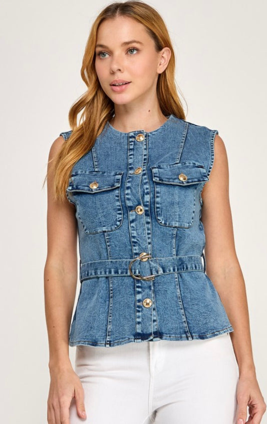 Denim Icon Belted Vest