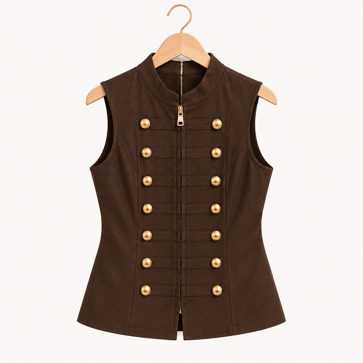 Military Button Top Brown