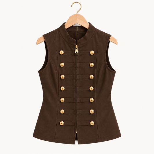 Military Button Top Brown