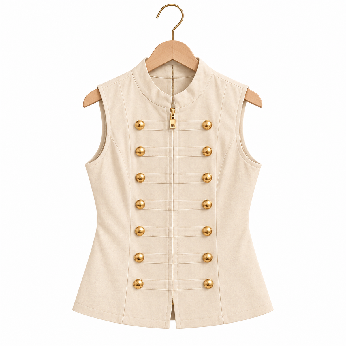 Military Button Top Beige