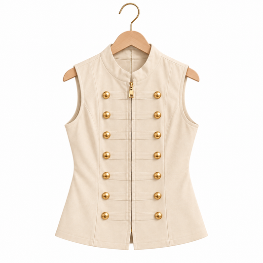 Military Button Top Beige