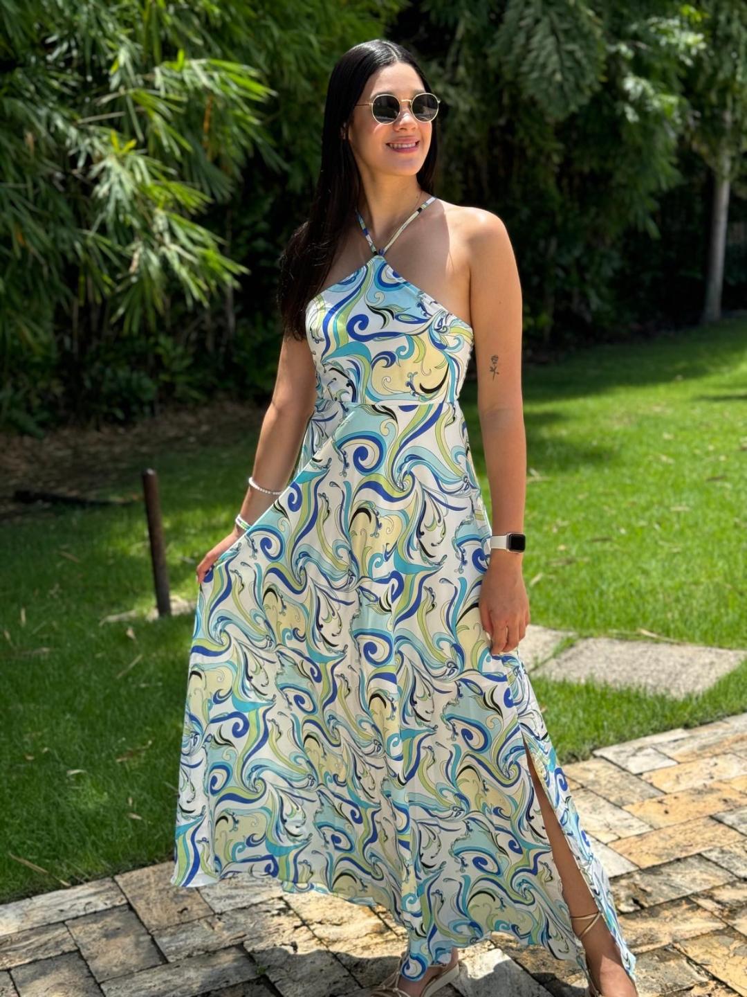 Aqua Swirls Maxi Dress