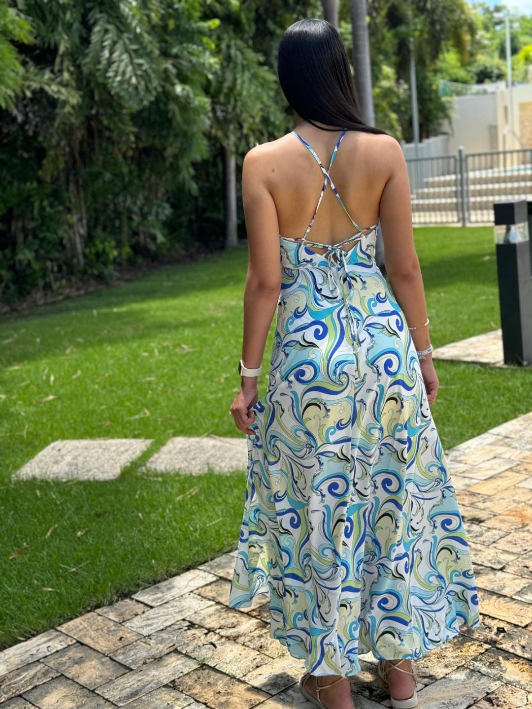 Aqua Swirls Maxi Dress