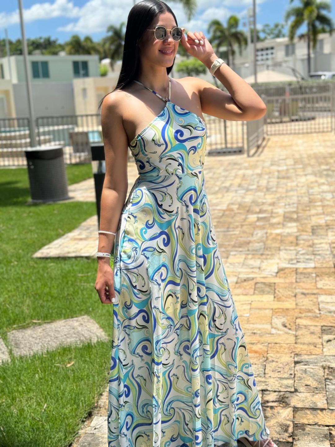 Aqua Swirls Maxi Dress