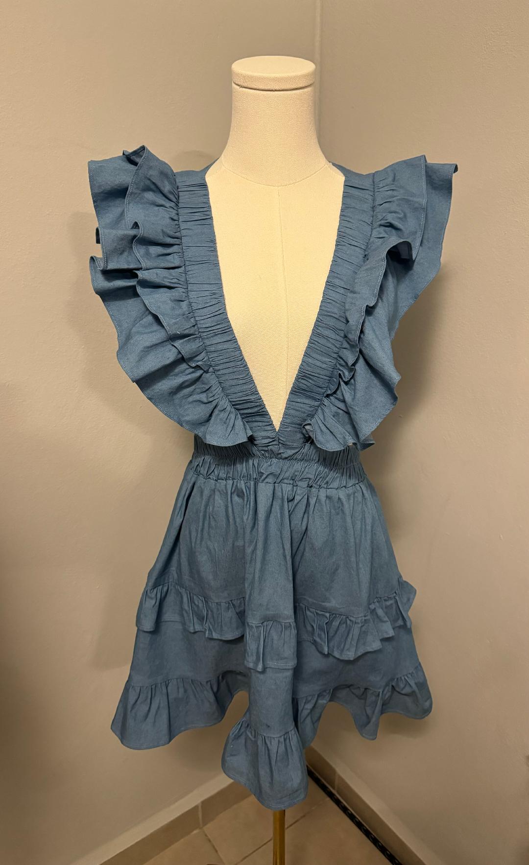 Azure Ruffle Denim Dress